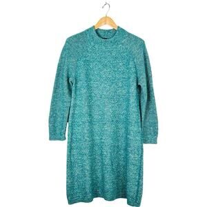 Talbots Texture Woven Cotton Wool Sweater Dress Women’s Size XL in Teal Heather
